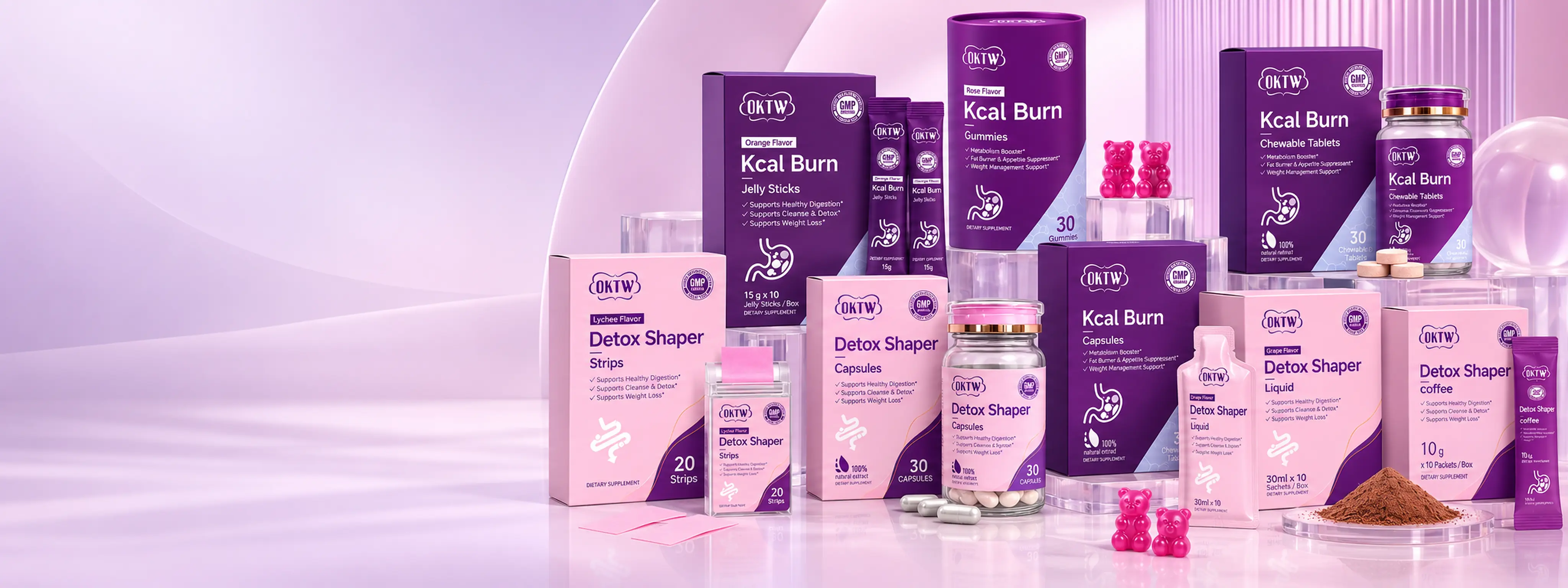 OKTW Kcal Burn satiety supplements and Detox Shaper ready-stock product range