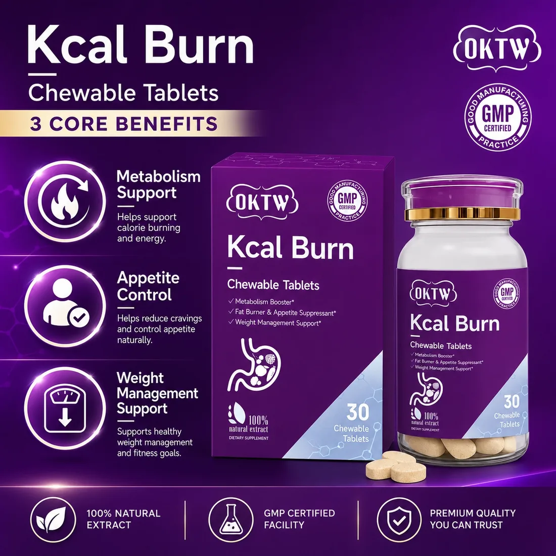 OKTW Kcal Burn Chewable Tablets Format detail view