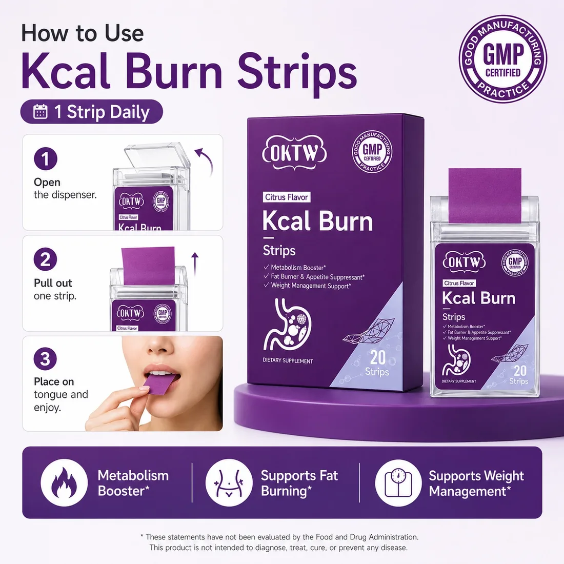 OKTW Kcal Burn Oral Dissolving Strips Back label direction