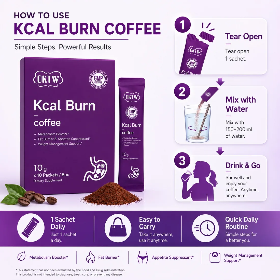 OKTW Kcal Burn Powder Sachets Lifestyle-ready pack