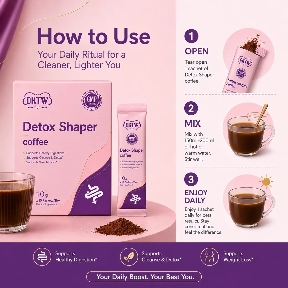 OKTW Detox Shaper Powder Sachets Back label direction